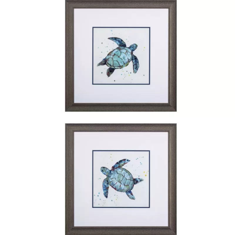 Set of 2 blue turtle art prints.